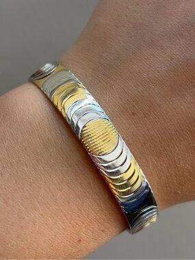 Sterling Silver Gold Two Tone Flexible Vintage Bracelet